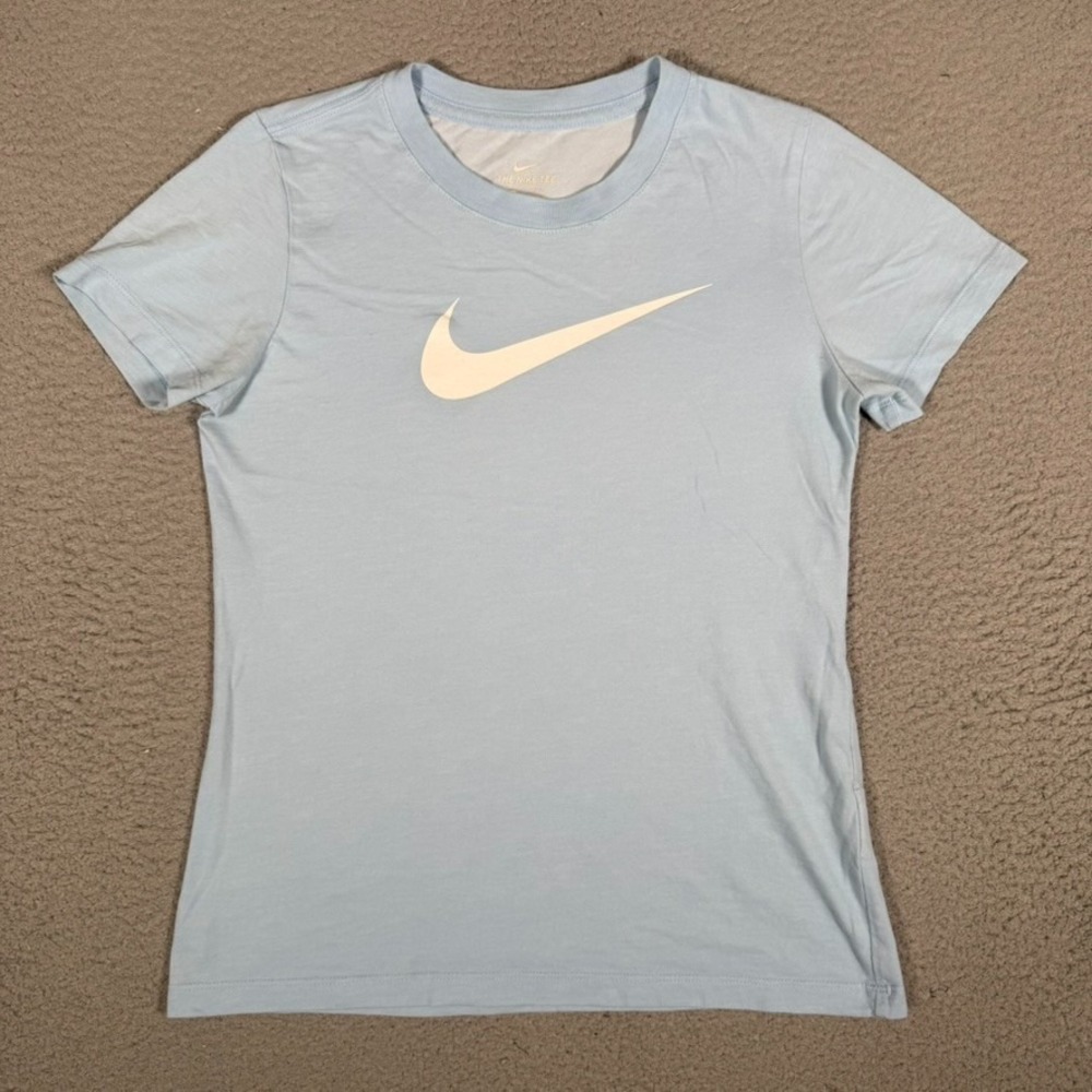 Nike Shirt Womens XS Blue Dri-Fit Tee Cotton Blend Swoosh Casual Preppy Logo